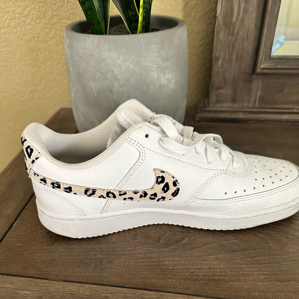 👟 Nike Court Vision Low Women’s Sneakers – White w/ Leopard Swoosh 👟